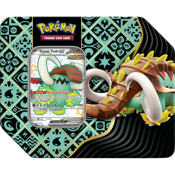 Pokemon TCG: Paldean Fates Tin XL - Great Tusk ex (5 бустерів) 3216545 фото