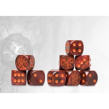 Conquest - Dweghom Logo on Red Marbled Dice with Orange Pips - 24 per pack 1618582 фото